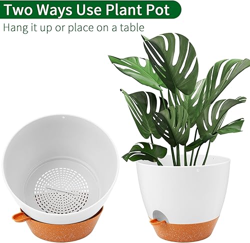 Miniatura 5 de GARDIFE Macetero colgante grande de 12 pulgadas para interiores y exteriores, maceta de riego automático, colgador de plantas, color blanco