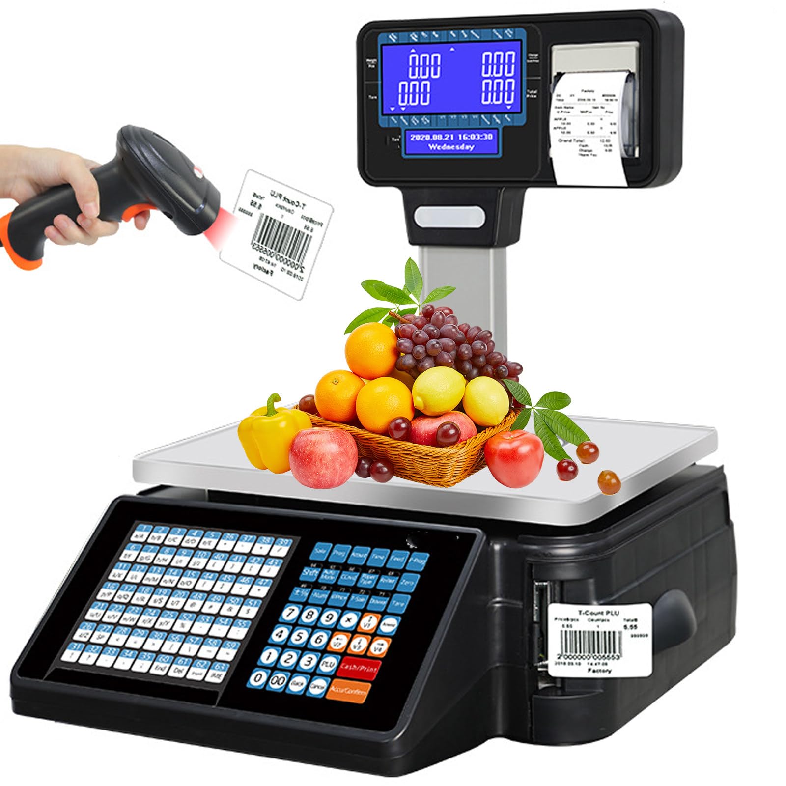LYDZUSDP Digital Price Computing Scale,Commercial Thermal Printer,Double-Sided Display Price Label,Electronics Barcode Scale Cash Register for Supermarket,Retail Store and More(D)