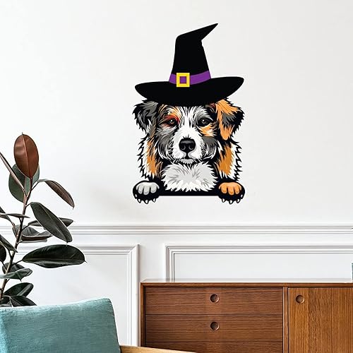 Calcomanías de Halloween con diseño de pastor australiano, de bienvenida, de Halloween, de pastor australiano, de pared, de vinilo extraíble, para