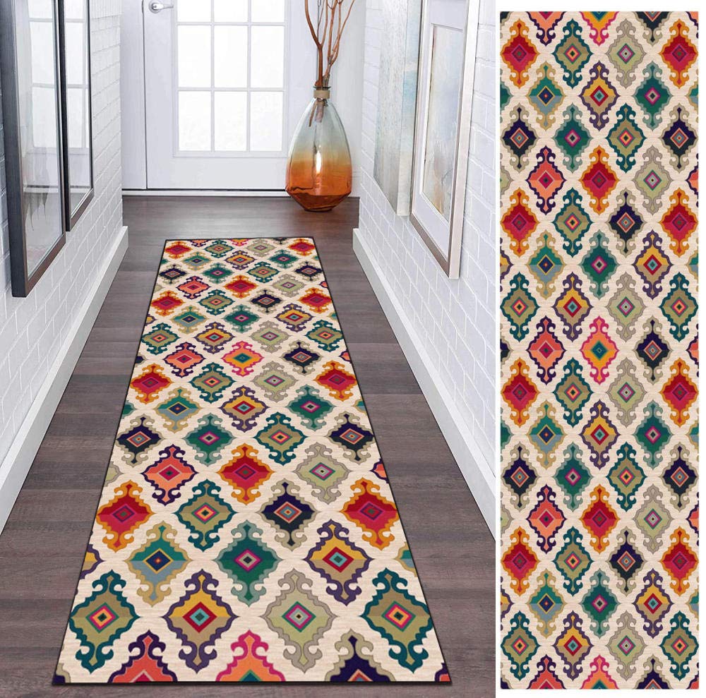 Tapis Couloir Long 100x120cm Antidérapant Multicolore Motif Feuilles - Tapis Cuisine Lavable