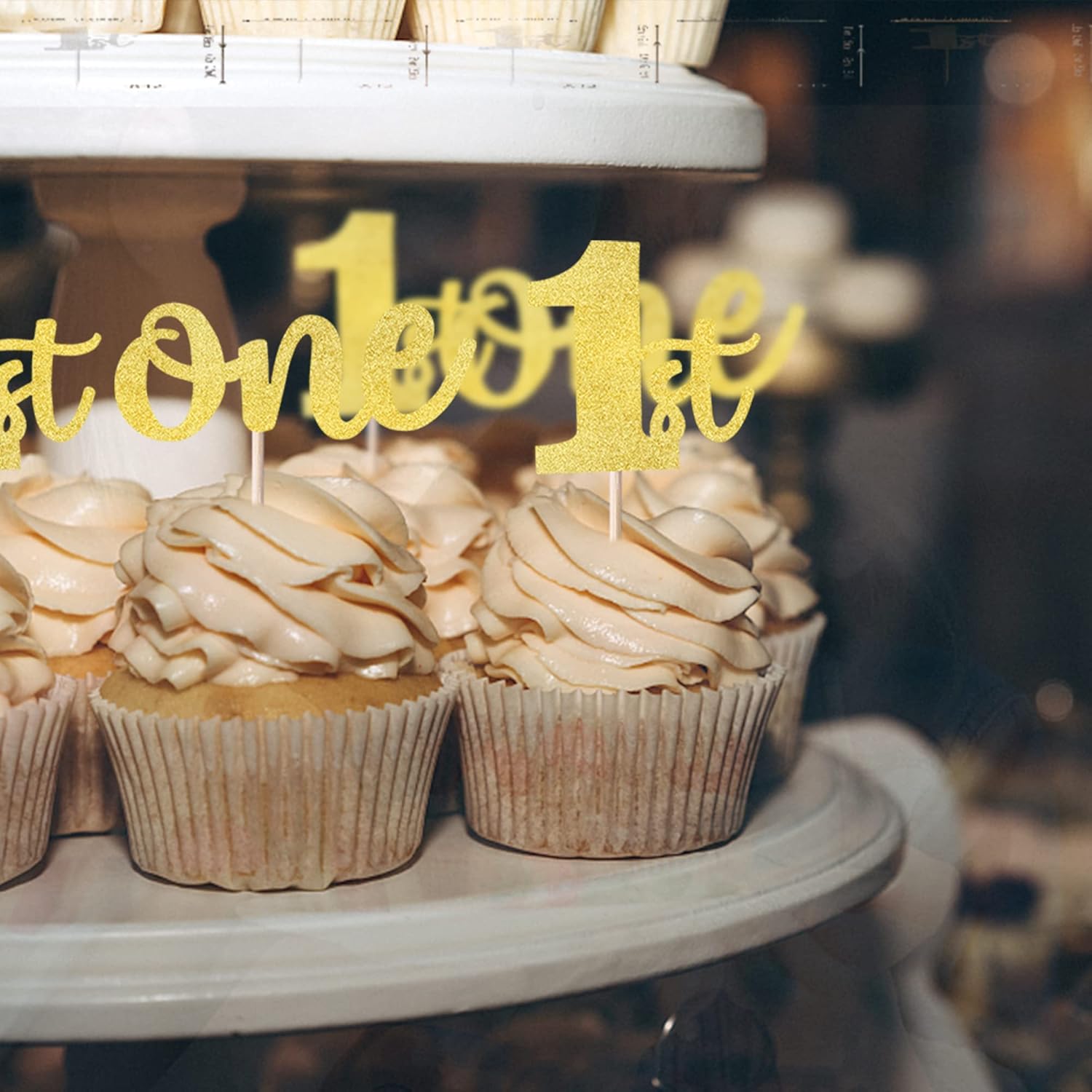 Rsstarxi 24 Pack 1st Birthday Cupcake Toppers Glitter First Birthday One Cupcake Picks for Baby Shower 1st Birthday Party Cake Decorations Supplies Gold - Image 5