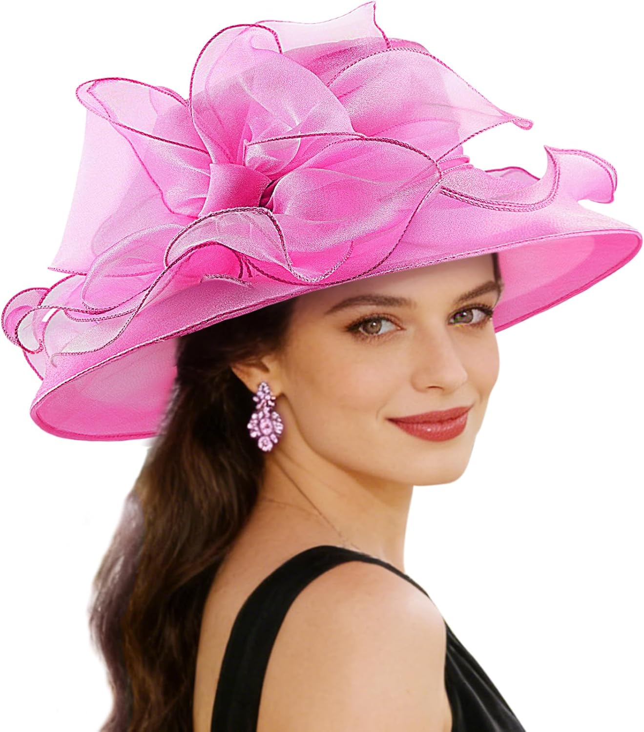 DRESHOW Women Organza Hat Church Cap Hats Clearance Kentucky Derby Cocktail Tea Party Wedding Flower Hat with Wide Brim
