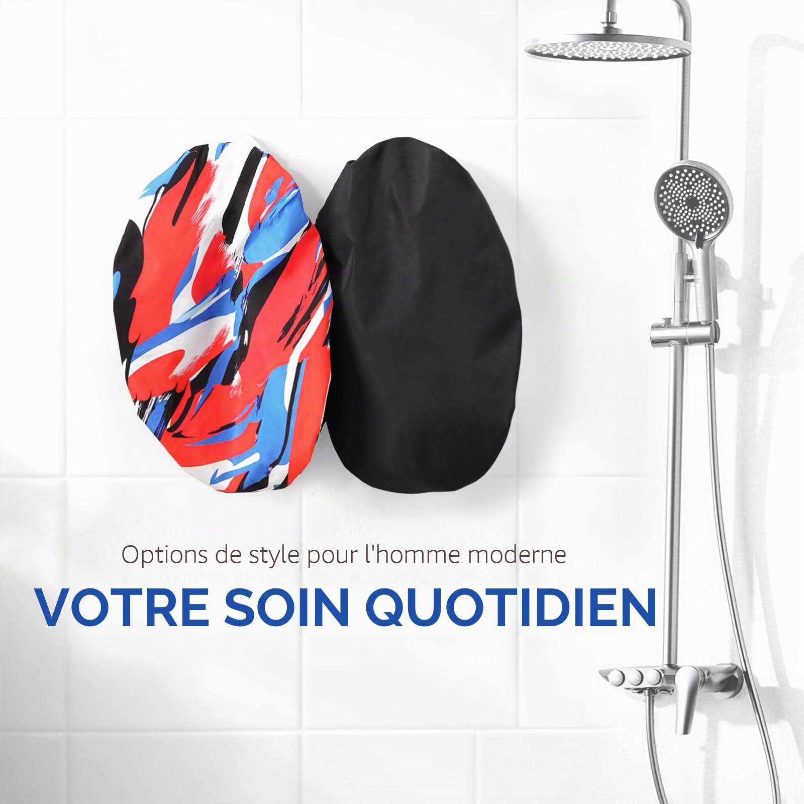 Years calm Bonnet de douche pour homme imperméable et réutilisable – Design tendance double couche, bande élastique réglable pour cheveux longs et bouclés, bonnet de bain et spa XL pour voyage, doublé