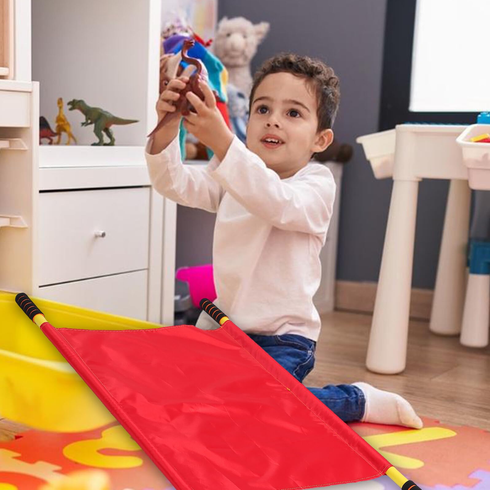 VICASKY Barella Portatile Pieghevole Rossa in Metallo e Tessuto per Bambini, Gioco Sensoriale Educativo Allenamento di Risposta alle Emergenze e Simulazioni in Palestra