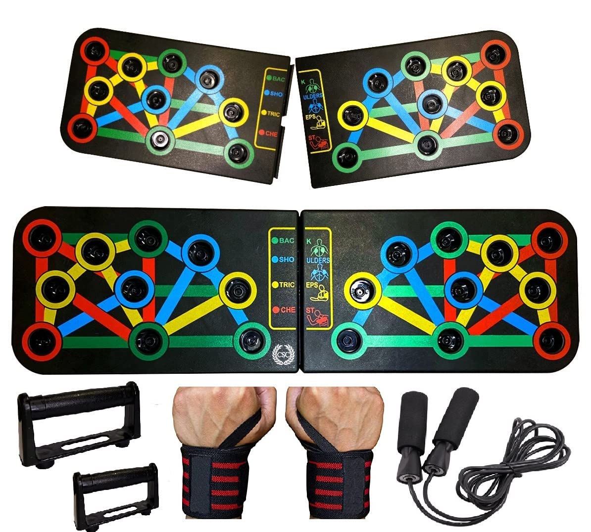 Push Up Board 16 in 1,Wrist Band,Skipping Rope | Multi-Functional Pushup Bar System Fitness Floor Chest Muscle Exercise Professional Equipment Burn Fat Strength Training Arm Men & Women Weights (B0BTMNL9T3) Amazon Price History, Amazon Price Tracker