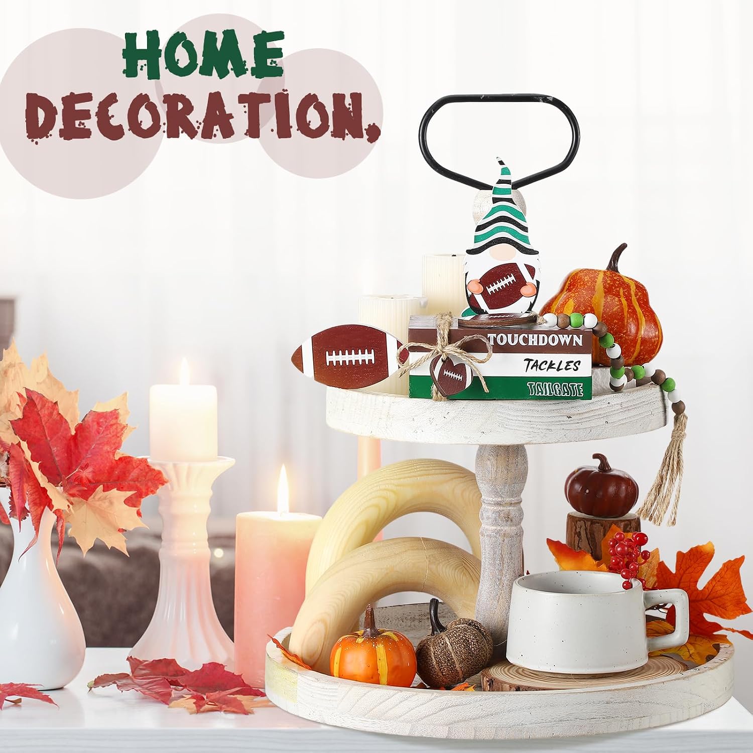 Geetery 6 Pcs Football Decorations Wooden Block Signs Gnome Centerpiece