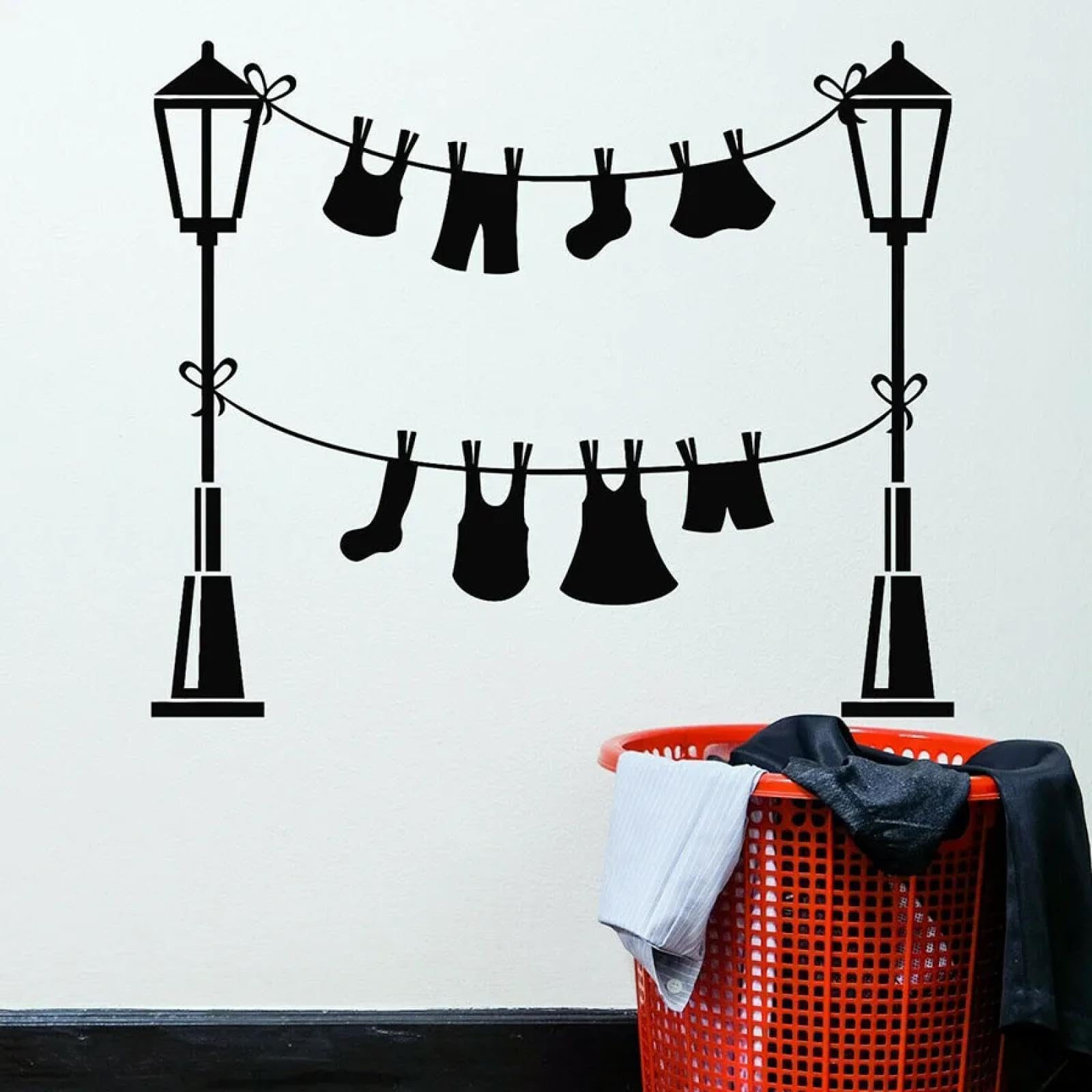Black/Wall Sticker Laundry Service Room Washing Light Wall Sticker Clothes Drying Art Mural Interior Decoration