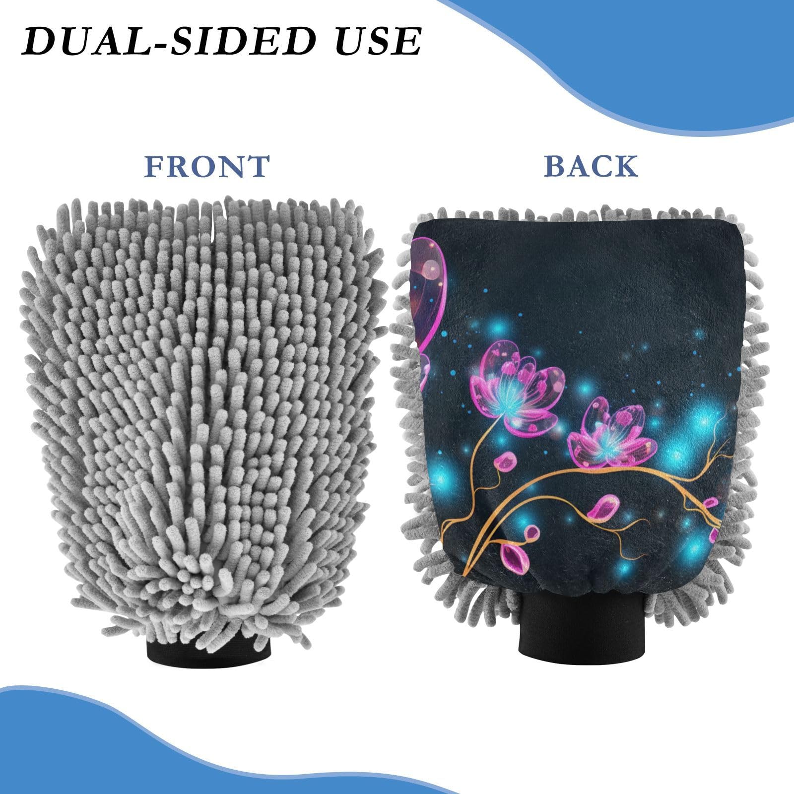 IOACIY Absorbent Microfiber Car Wash Drying Mitts, 2 Pack, Scratch-Free & Lint-Free, Rich Foam, Highly Absorbent, Double Sided, Wash Mitt Perfect for Car Washing, M, Flower (7)