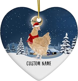 Personalized Buff Orpington Chicken Christmas Ornament 2025 Heart Ceramic White - Custom Name Winter Night Pet Portrait Xmas Tree Decor Gifts for Orpington Chicken Lovers