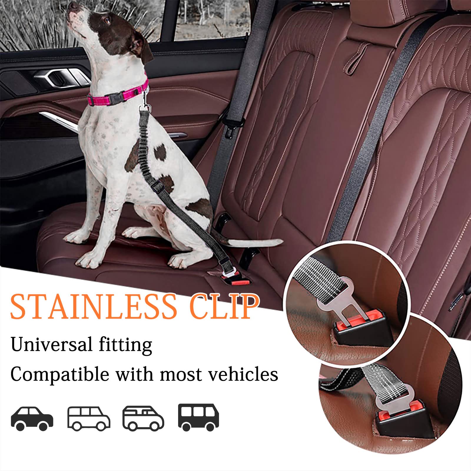 Dog Seat Belts for Cars, Anti-Shock Adjustable Elastic Nylon Bungee Buffer Dog Car Safety Harness, Safety Heavy Duty Elastic Dog Seatbelt Tether for Small Medium Large Dogs/Cats(Black) - image 5