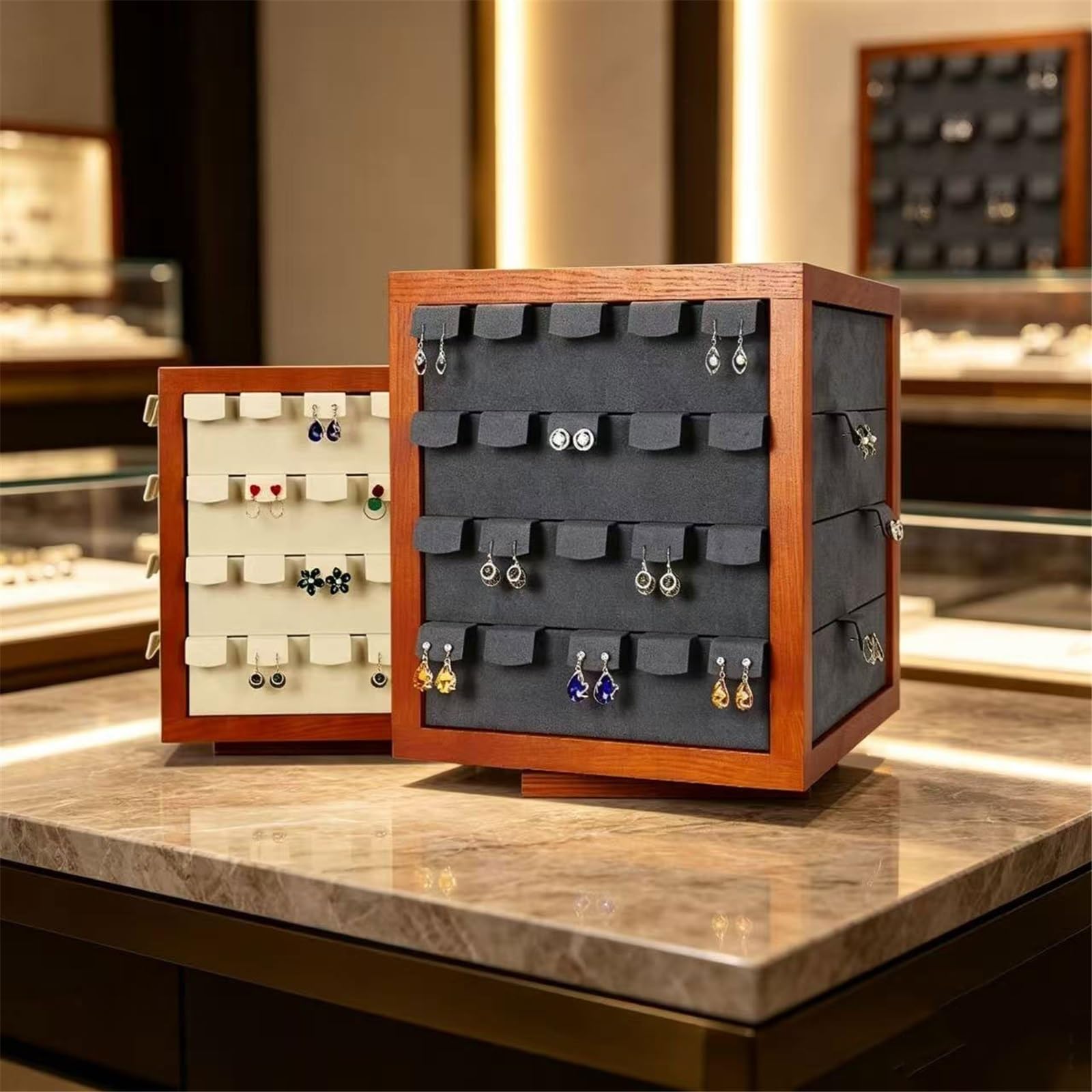 Uchwyt na biżuterię Cube Rotating Wooden Earring Display Stand