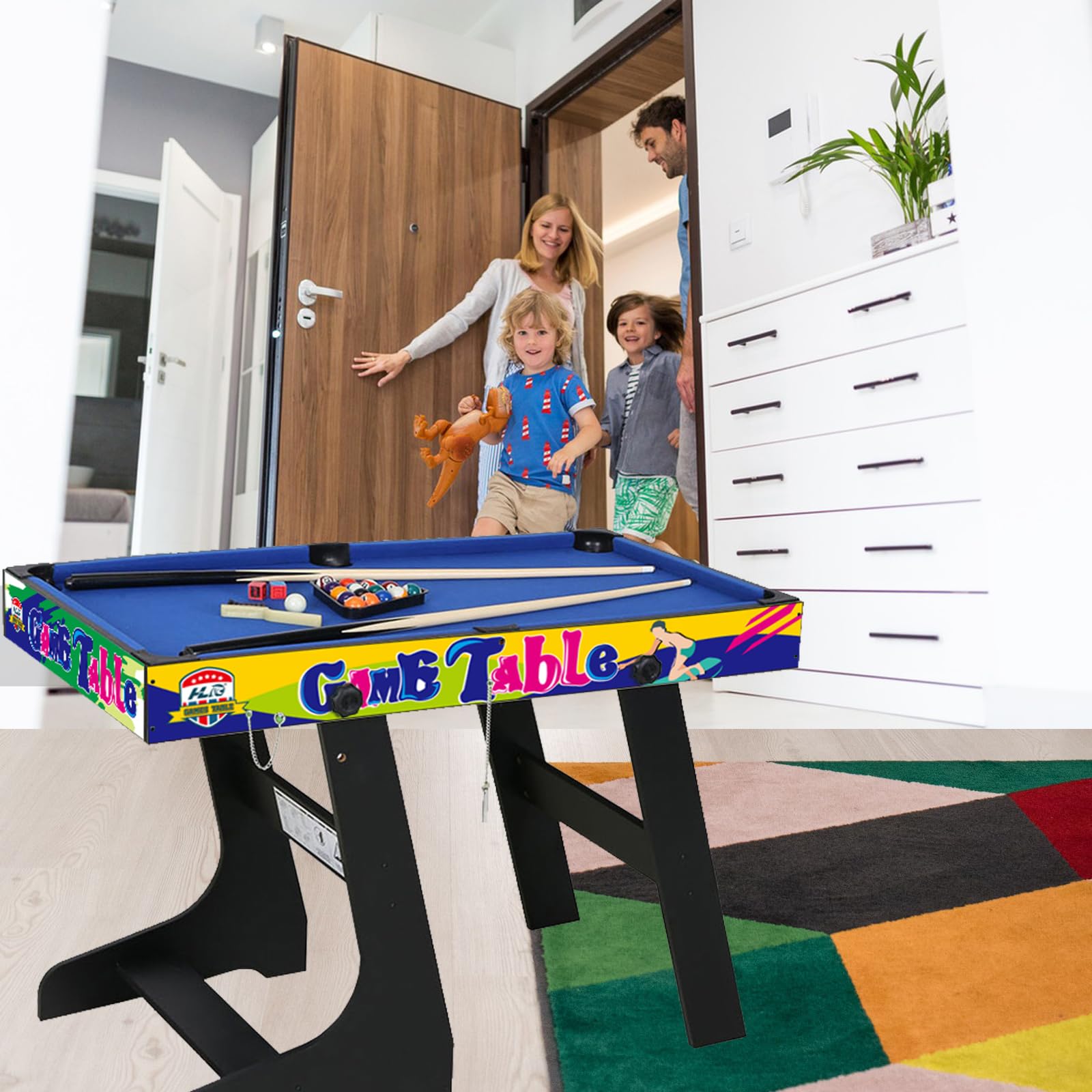 HLC 4 In 1 Multifunktionstisch Tischkicker Kinder Fußball Billard Tischtennis AirHockey Spieltisch