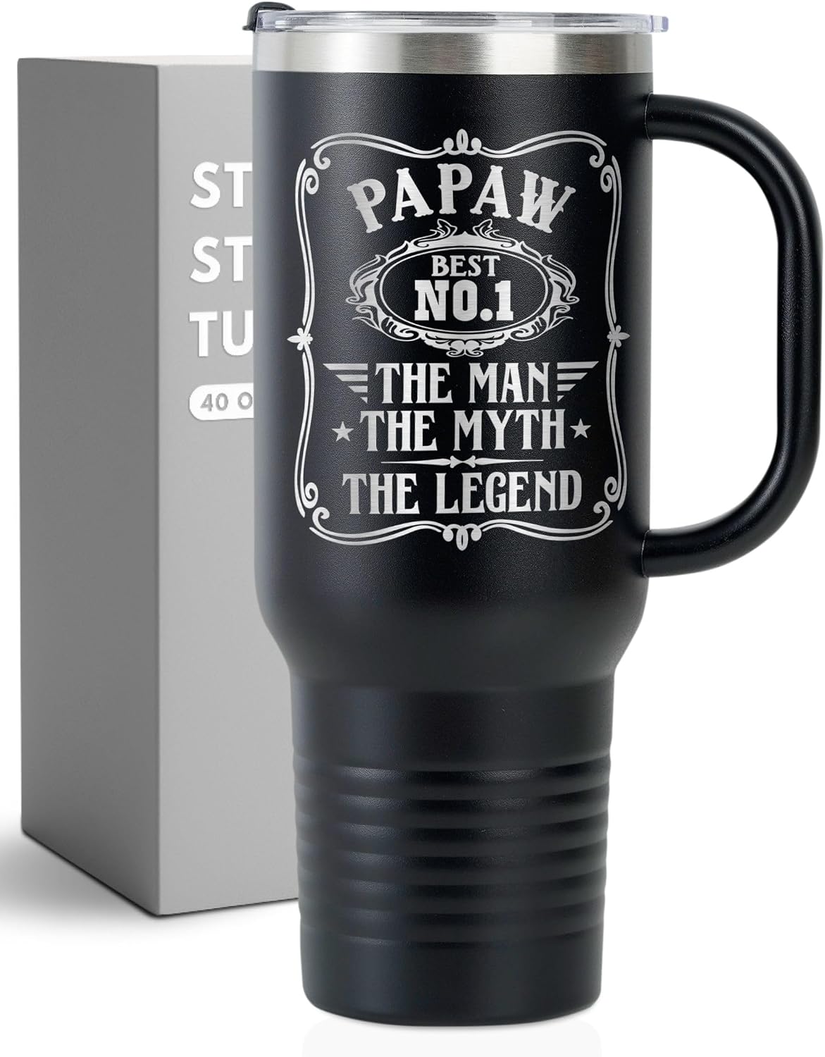 Onebttl Papaw Gifts, 40oz Tumbler with Handle, Presents from Grandkids for Father's Day, Christmas, Birthday, Retirement, Stainless Steel Cup with Lid & Straw