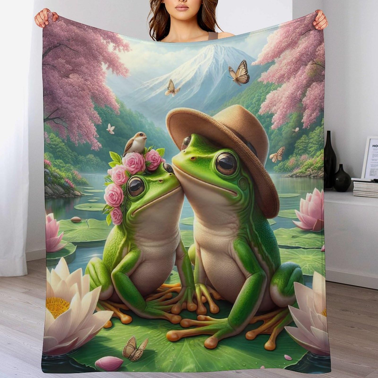 Couverture de lit grenouille en flanelle premium, jeté de lit doux haute résistance