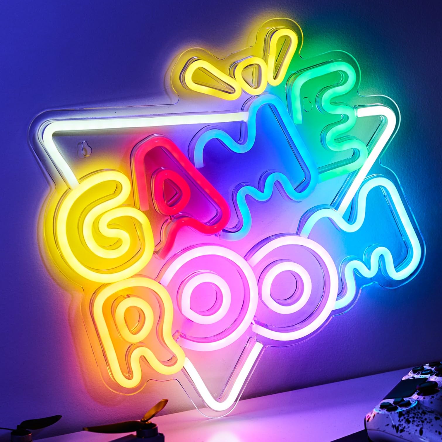 Neón LED Gaming - Game Room Luces Neon Decoración Habitación Pared Gaming, Letrero Neon Gamer Lampara Habitacion Juvenil Luz, Cartel Luminoso Decorar Setup. Conexión USB con Regulador.