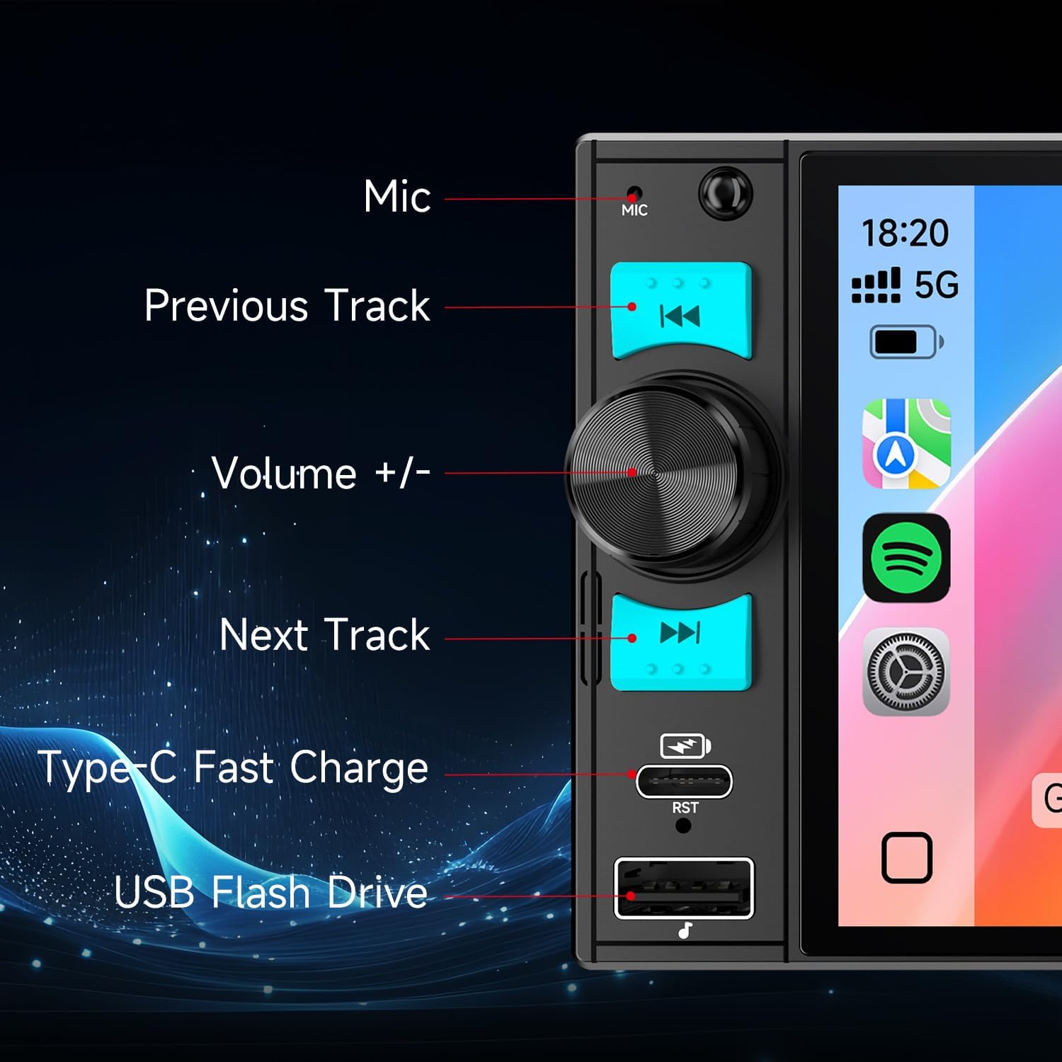 Single Din Car Stereo 6" Wireless CarPlay & Android Auto in-Cell Touchscreen,Bluetooth,FM/AM Car Radio,Mirror Link,SWC,EQ,USB&Type-C,GPS Navigation,Backup Camera