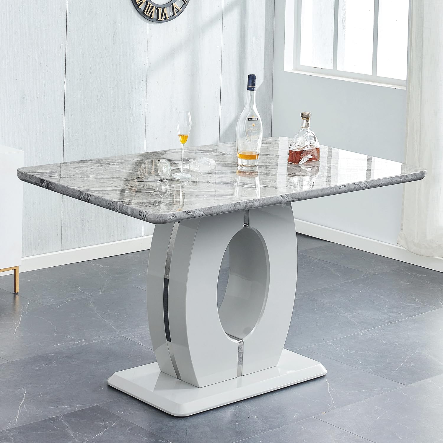 gopop Bar Height Dining Table,Marble Dining Table for 6,1.77-inch Thick Marbleized Textured Tabletop with High-Gloss MDF Base,Counter Height Table