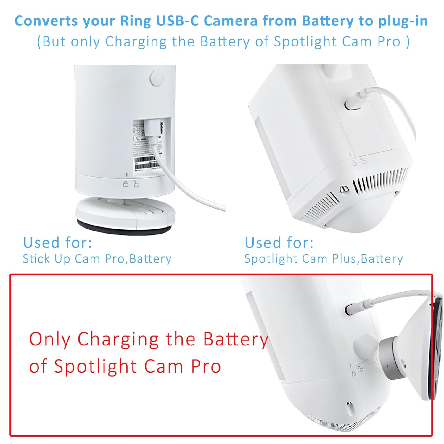 16Ft USB-C Power Cord with Adapter for Ring Stick Up Cam Pro,Ring Spotlight Cam Plus -2PACK