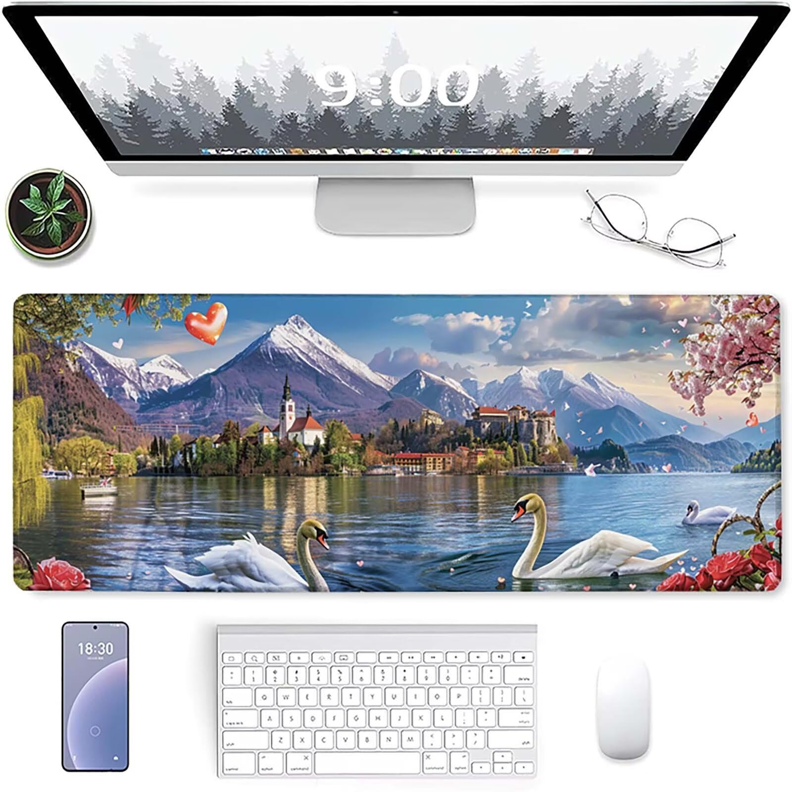 See Gamingowa podkładka pod mysz, 1500 x 800 mm, niebieska podkładka na biurko, ze zszytymi krawędziami, wodoodporna, antypoślizgowa, gumowa podkładka, na PC, akcesoria biurowe, akcesoria gamingowe,