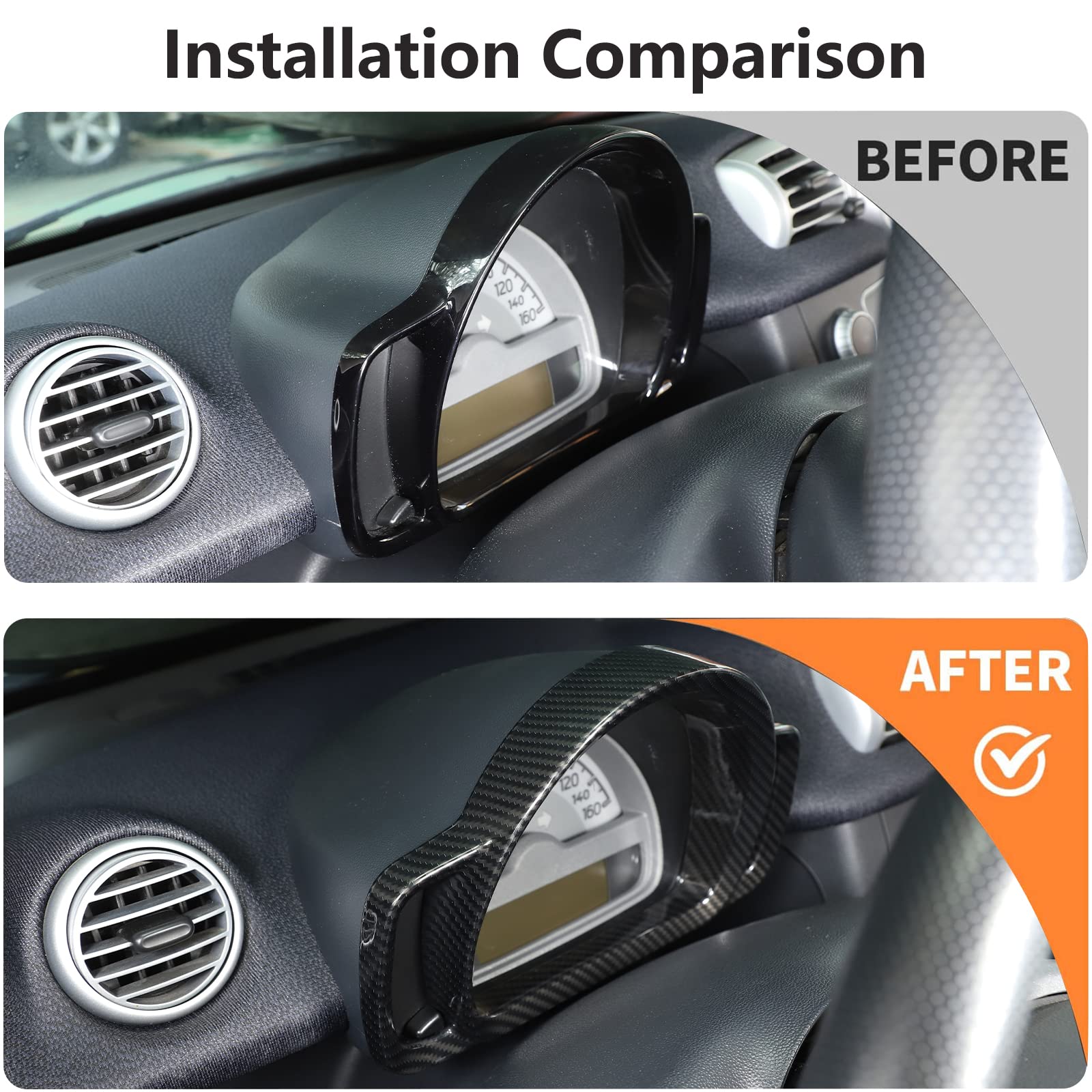 Anello decorativo del telaio del cruscotto in plastica ABS per Smart 451 Fortwo 2009-2015 interni (fibra di carbonio)