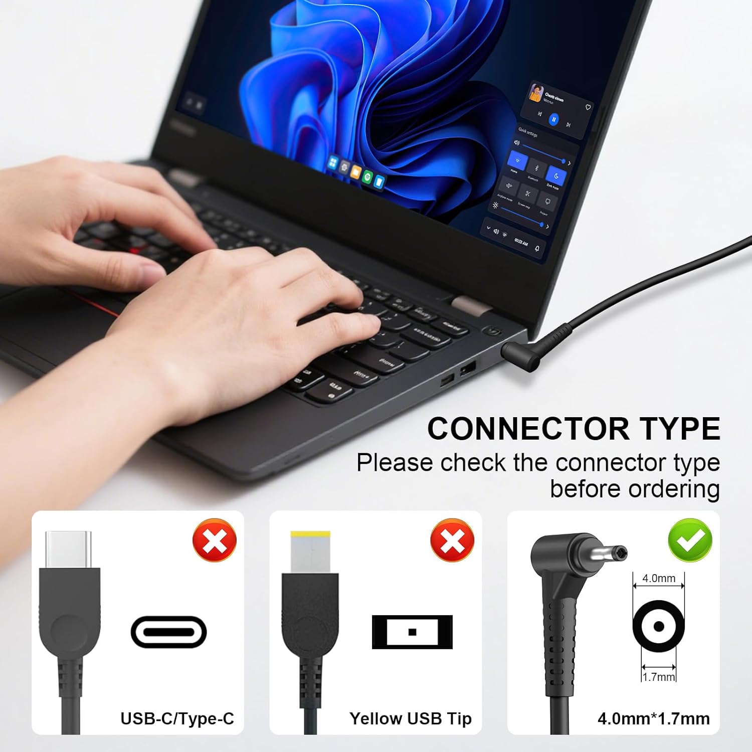 Charger Compatible Lenovo Laptop Computer 65W 45W Round Tip Power Supply AC Adapter Fit for Lenovo IdeaPad 330-14, 330-15, 330-17, 510-15, 330s-14, 330s-15, Flex 6-14 Laptop Charger
