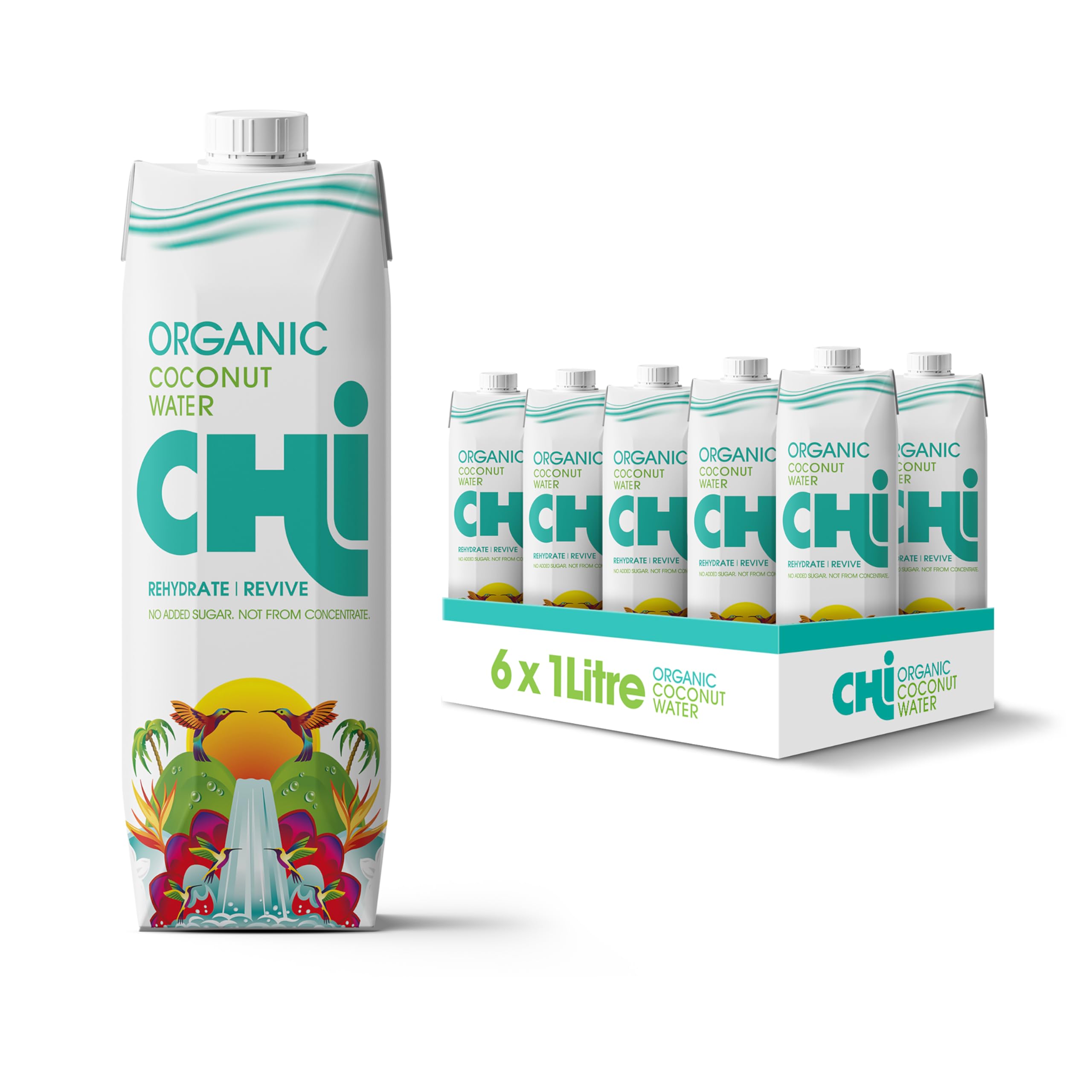 CHI ORGANIC 100% Pure Coconut Water I 1 litre (Pack of 6) I Fat, Gluten and Dairy free Vegan I Rehydrate and Revive!