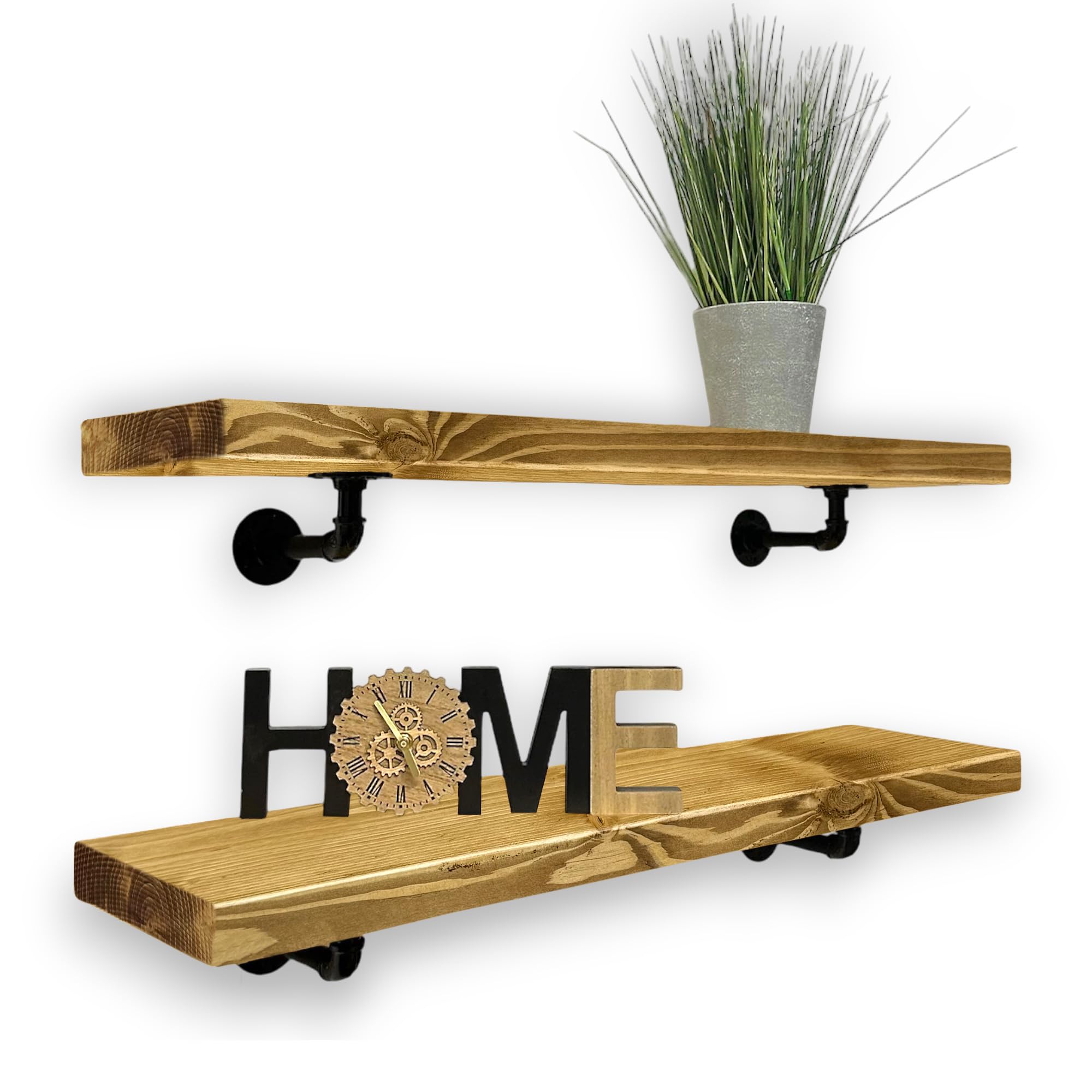 MKGT Rustic Shelves with Pipe Brackets Handcrafted Wall-Mounted, Handmade Scaffold Board Decorative Kitchen Room (Dark Oak, 100 cm)