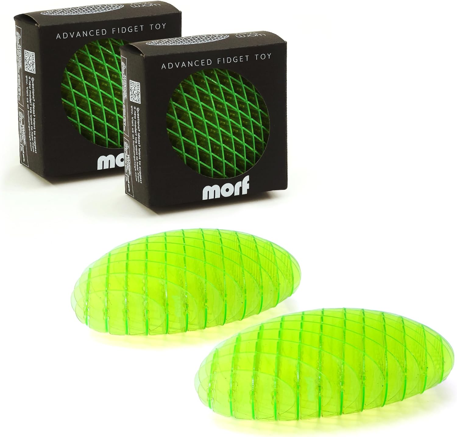 Morf Fidget Worm Toy 2 Pack - Flexible 3D Sensory Slug Toy for Kids, Teens, and Adults – Quiet, Stress and Anxiety Relief, Focus - for Play, Office, School, Work Gifts ( (Green, Small | 2 Pack) Green Small