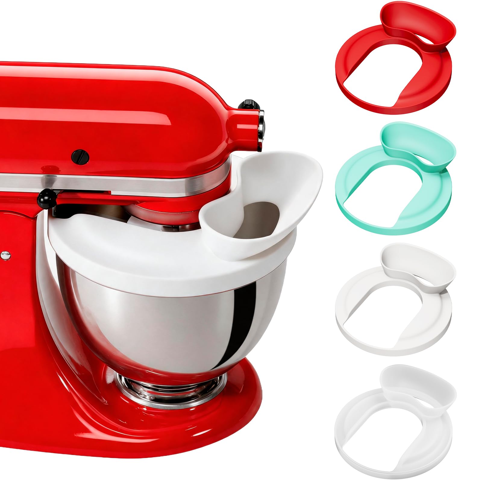 Kitchen Aid - Protector de salpicaduras de silicona para batidora de pie y batidora de cabeza inclinada, 4.5-5 cuartos de galón, escudo de vertido y embudo de harina, accesorios y accesorios de