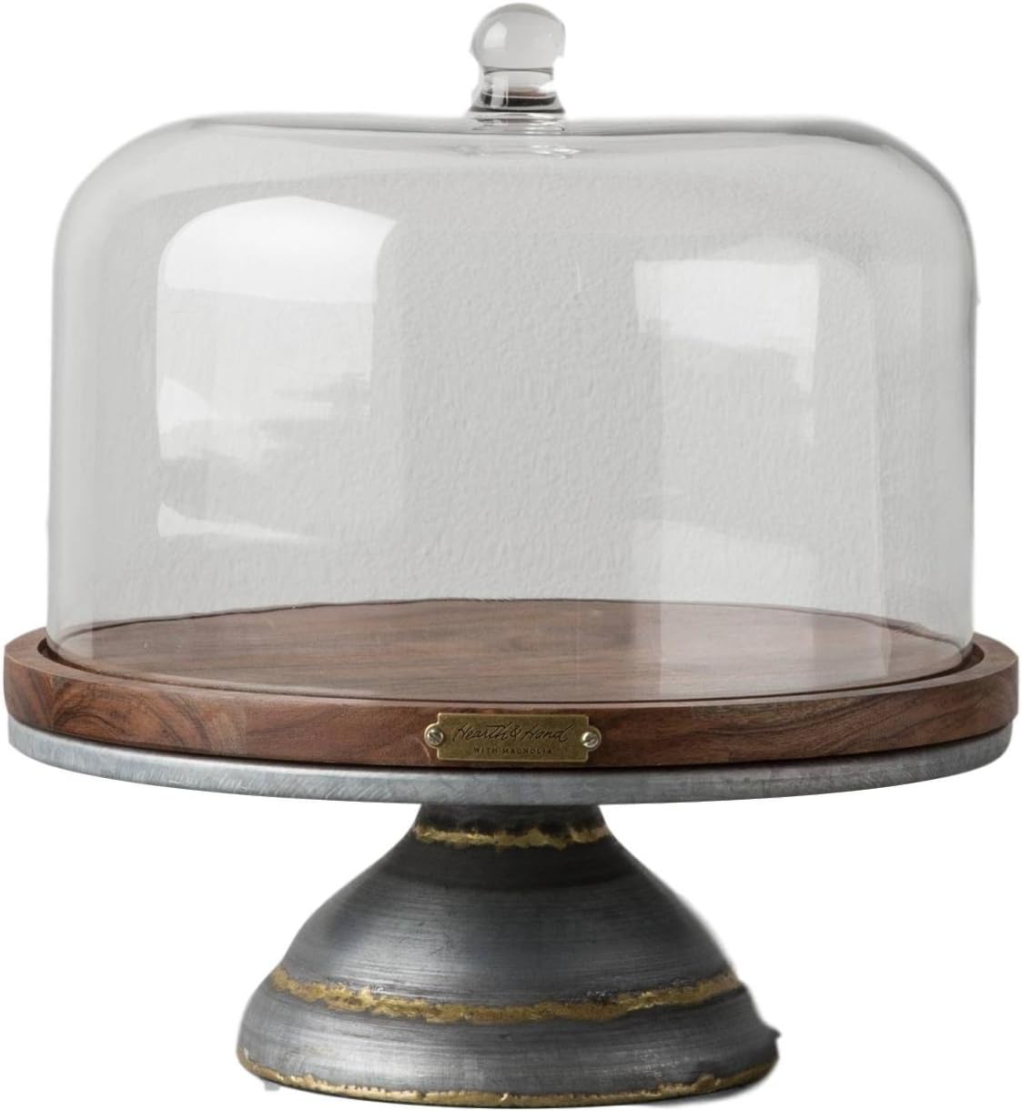 Magnolia Hearth Hand Cake Stand Glass Covered Wooden Farmhouse Kitchen Table Decor