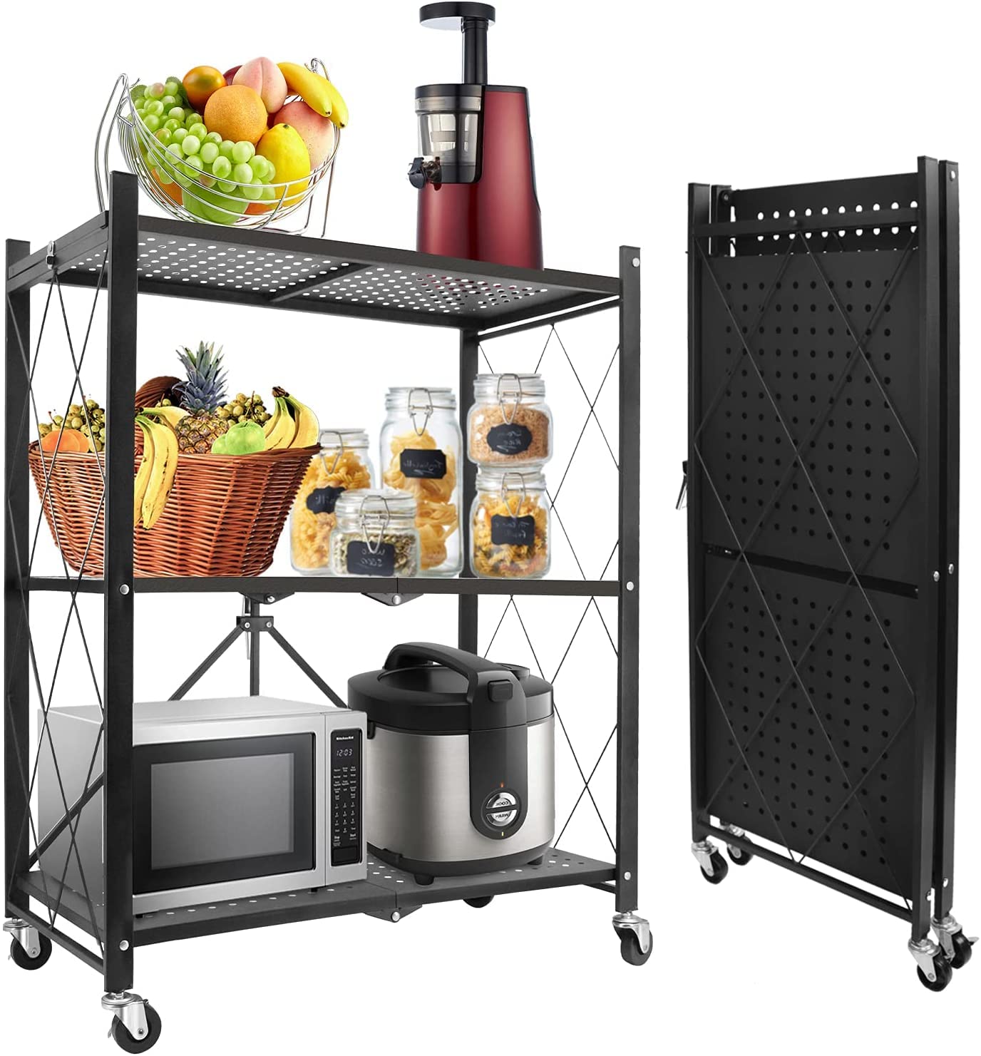 Buy Rhyhorn Folding Kitchen Cart on Wheels for Chefs Outdoor Coffee