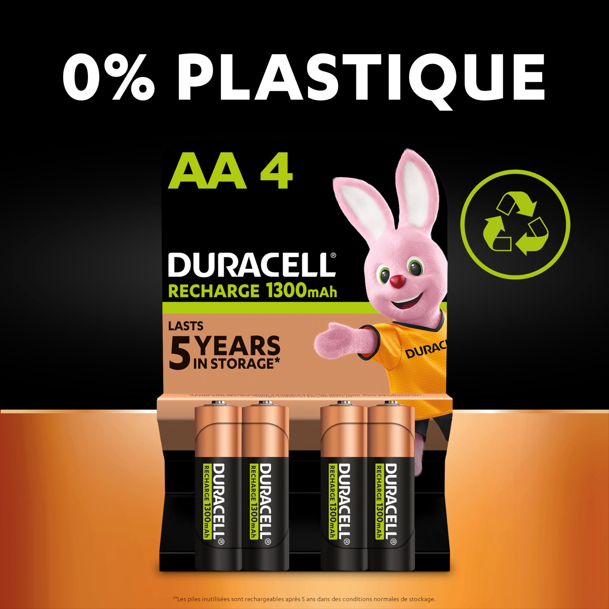 Duracell Piles AAA Rechargeables 750 mAh NiMH Lot de 4 1000 Recharges Pré-chargées