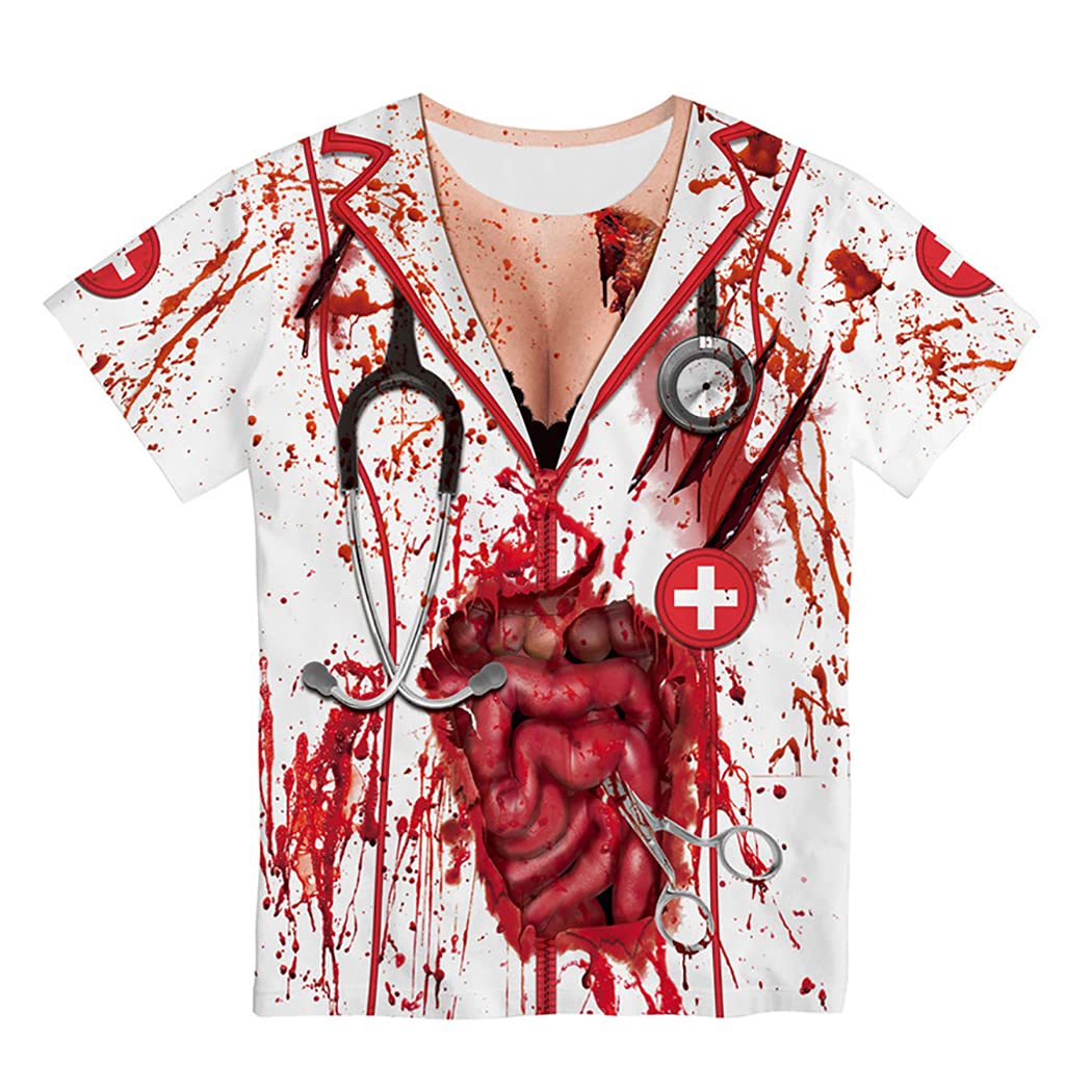 LnruegTee Gut Cosplay Party Carnival Woman Lady Girl Halloween Women Shirt Scary Creepy Faux Bloody Novelty Short Sleeve Top