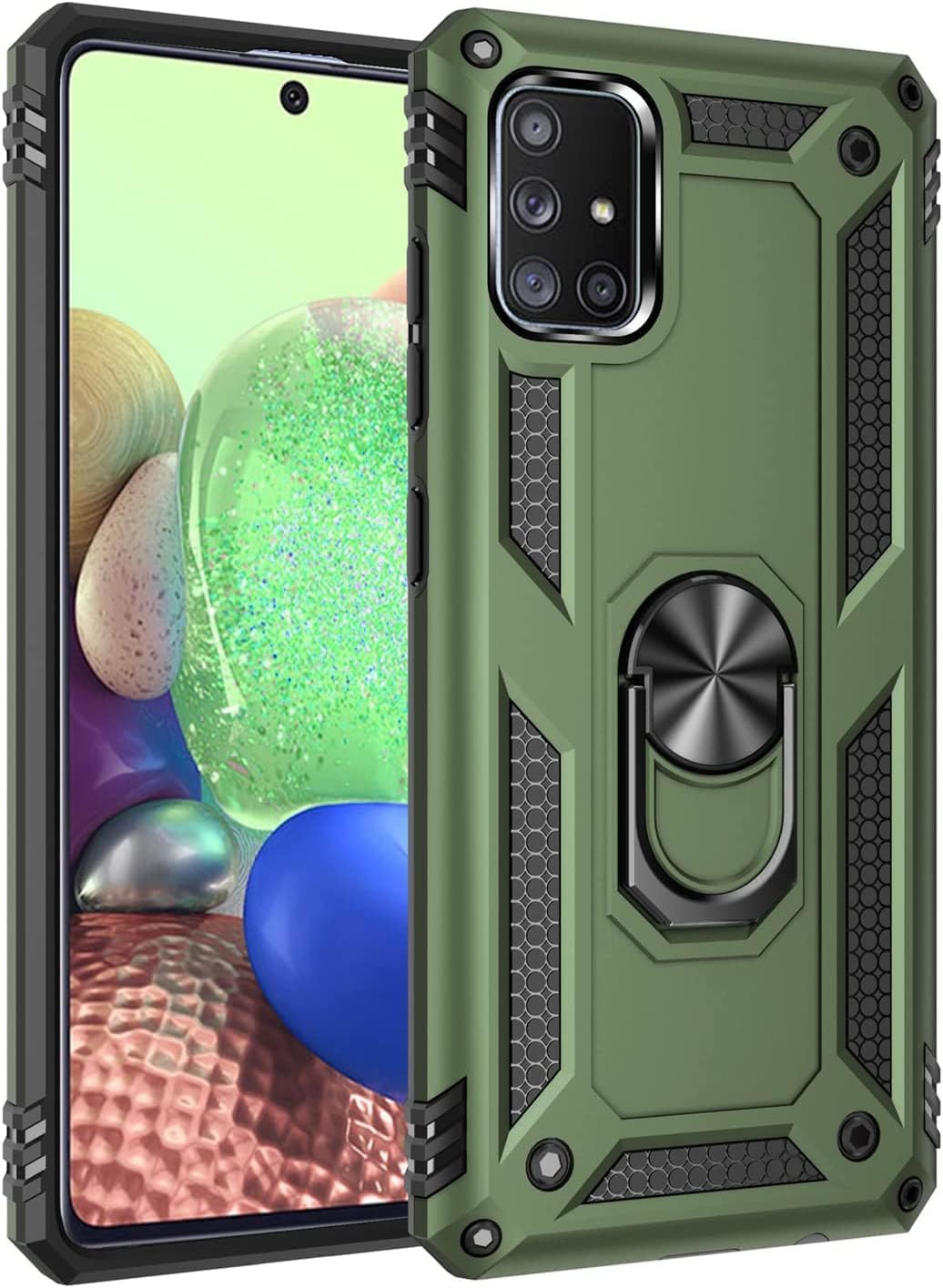 Korecase Galaxy A71 Case Military Grade Armor Heavy Duty Rugged Dual Layers Full Body Shockproof Finger Ring Kickstand Olive Green