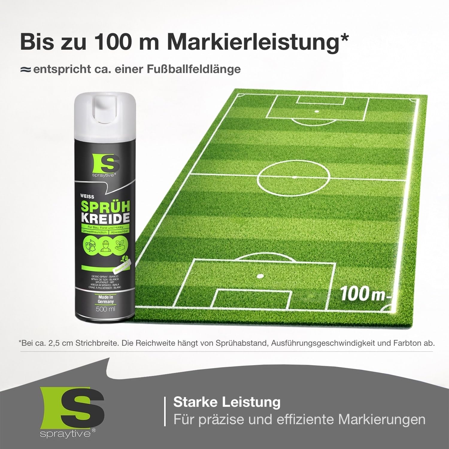 6 x 500ml Sprühkreide weiß - Abwaschbare leuchtende Kreidefarbe, Outdoor Kreidespray, Bodenmarkierung, Temporäres Markierungsspray, Farbspray für Asphalt, Gras, Beton