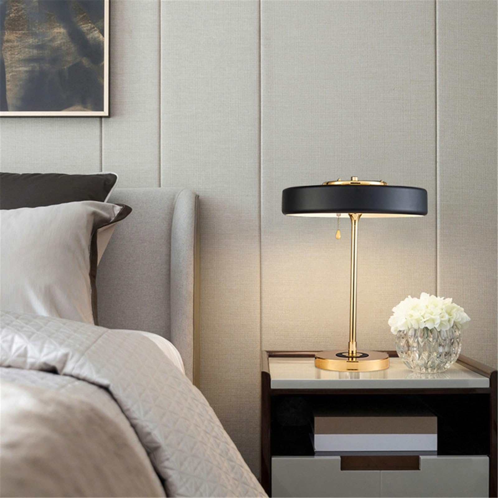Affascinante Lampada da tavolo semplice, comodino, camera da letto, soggiorno, studio, decorazione Arredamento per la casa(Bianco)