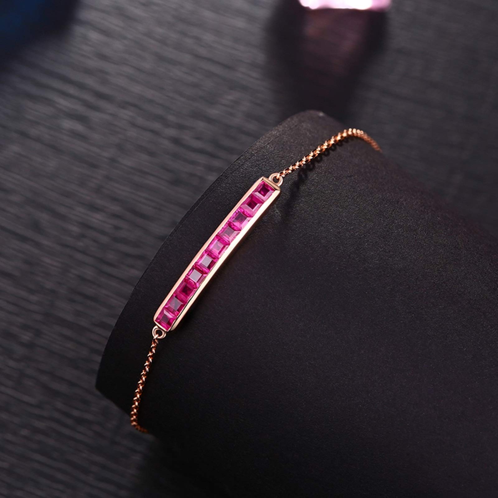 ZH1YFD Pulsera Mujer Oro Rosa 18 K, Barra con Rubí 1.46ct Pulseras Cadena Mujer 16+2CM