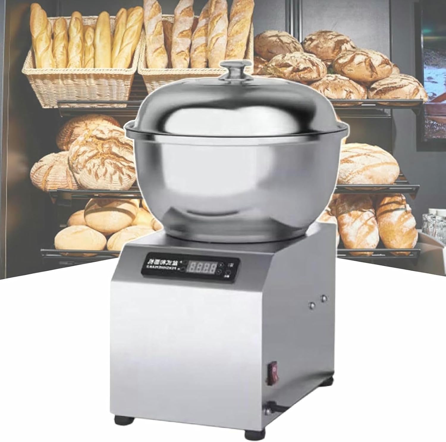 8Kg Stand Mixer Dough Kneading 1800W, Machine Timing Function Dual Rotation for Restaurants Bakery Pizzeria