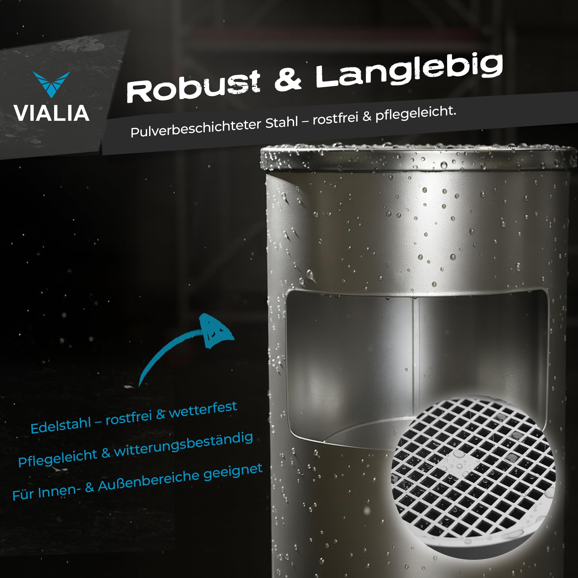 Standaschenbecher Edelstahl 2-in-1 Mülleimer mit Aschenbecher