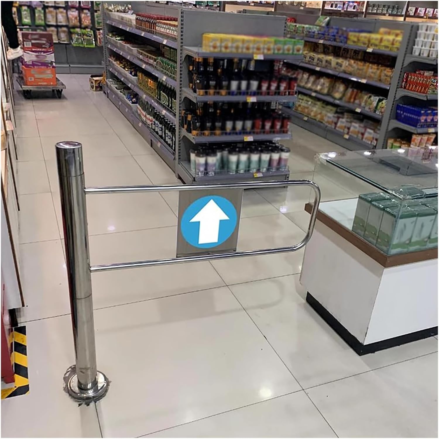 Spring-Loaded Safety Swing Gate 24"x39" | Automatic Closing One-Way Door for Hallways, Entrances, Libraries & Stores | Secure Passage Barrier - Silver Finish