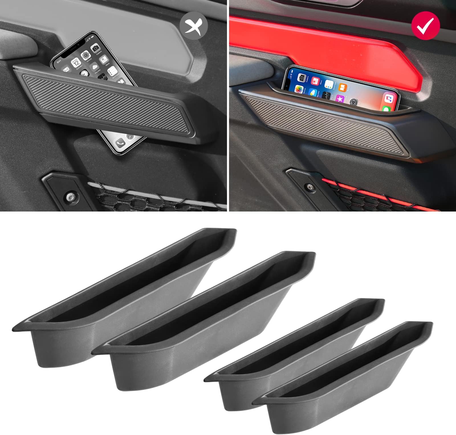 Mabett Door Handle Storage Organizer Compatible with Ford Bronco 2026,2021-2025, Inner Insert Tray Box for Bronco Accessories 4-Door, Grab Create Car Storage Space by Handle Pocket 4PCS