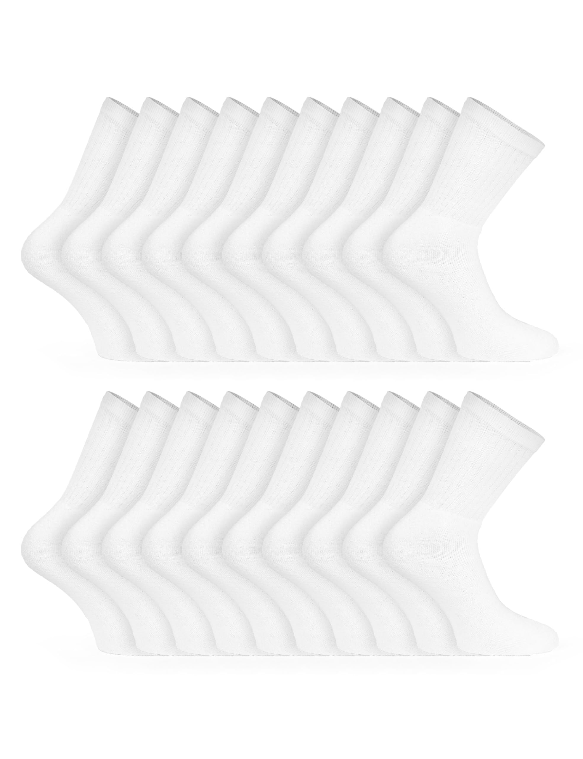 Basic Treasure Lot de 20 Paires Chaussettes de Tennis Unisexe Coton – 39/42, 43/46, 47/49 – Noir, Gris, Blanc Motif Rayé et Blanc Uni – Homme et Femme, Sport et Travail