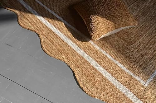 Miniatura 4 de Alfombra de yute festoneado natural para entrada, alfombra trenzada de yute para cocina, alfombra reversible de yute para interiores y exteriores,