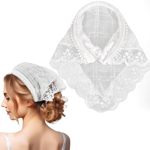 Framendino, White Lace Head Kerchief Scarf Headband Non Slip Hair Scarves Fashion Bandana Soft Coverings Triangle for Styling Decor
