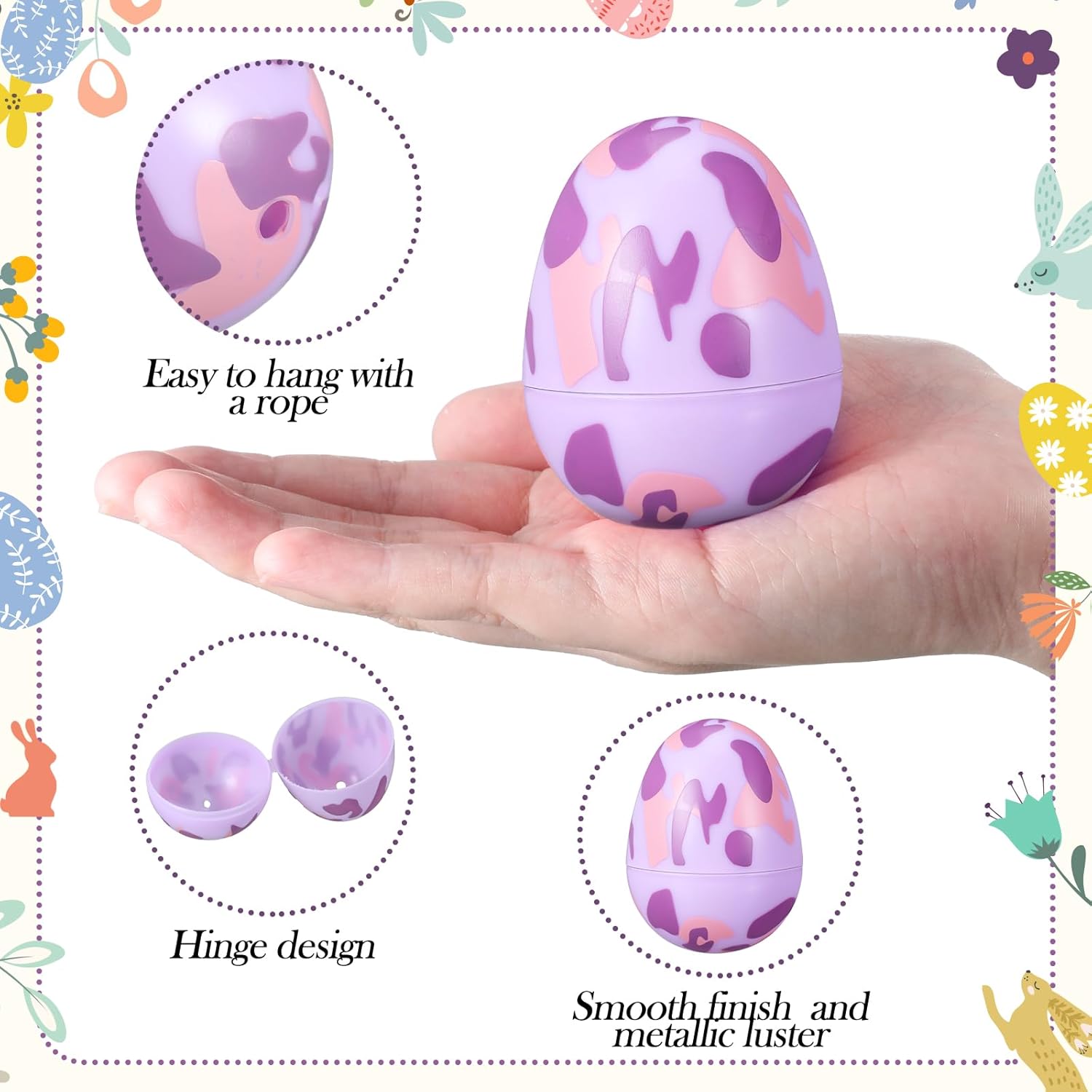 100 Pcs Unfilled Camo Easter Eggs Bulk Colorful Camouflage Plastic Candy Eggs Holiday Basket Stuffers Containers for Easter Hunt Party Supplies Decorations, 2.36in (Colorful)