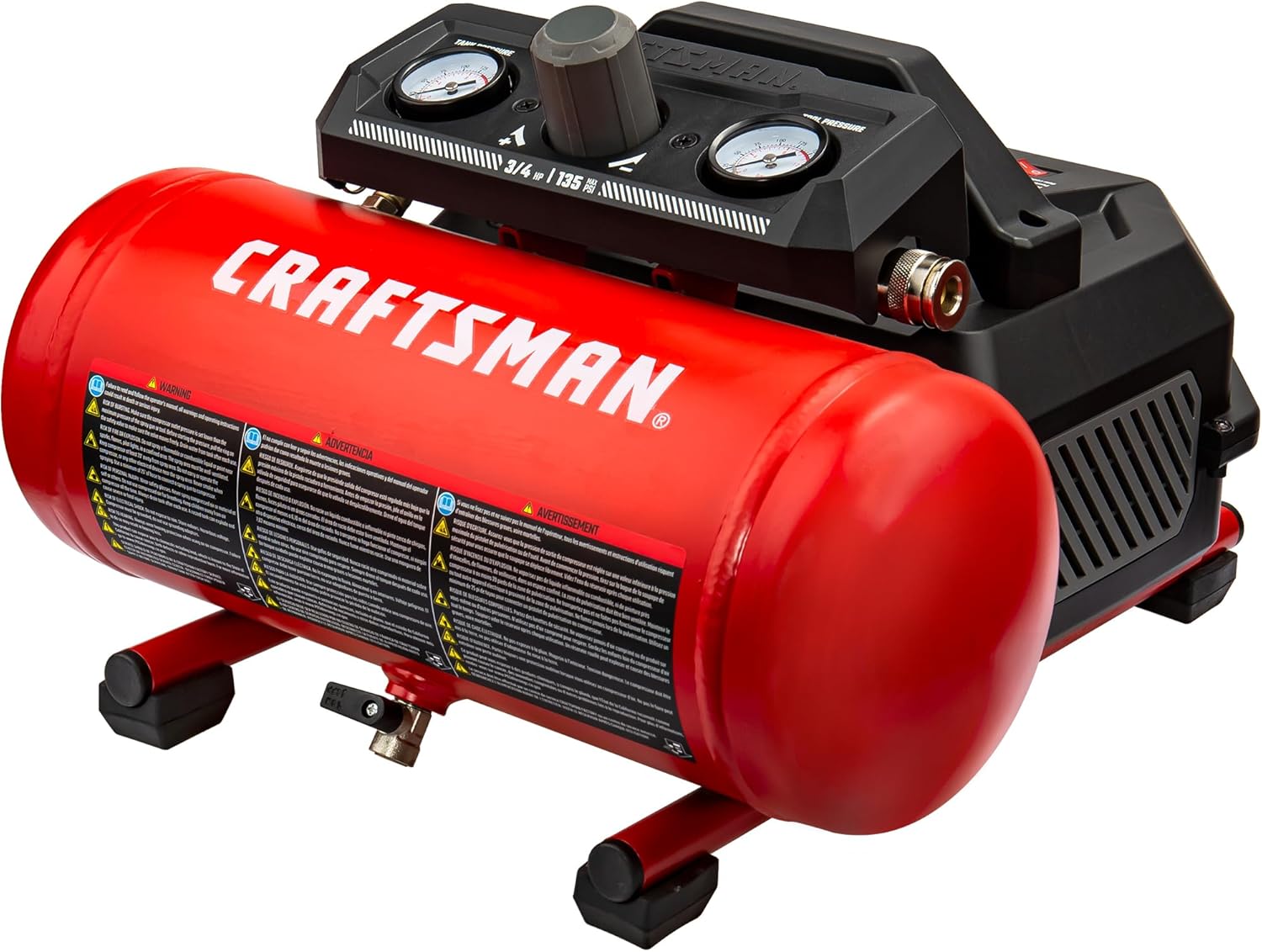 1.5 Gallon Craftsman Air Compressor, 3/4 HP, Max 135 PSI, 1.5 CFM@90psi, Oil Free Air Tank, Small Electric Airbrush Compressor with 6FT Cord, CMXECXA0200141A