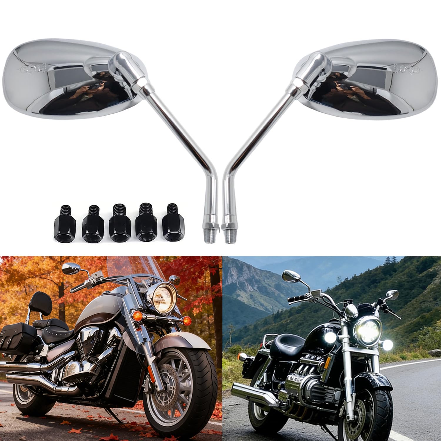 Specchietti Laterali per Moto M10 M8, Specchietto Retrovisore Moto Cromato Compatibile per Yamaha Bobber ATV Street Bike Cafe Racer Sport Cruiser Chopper