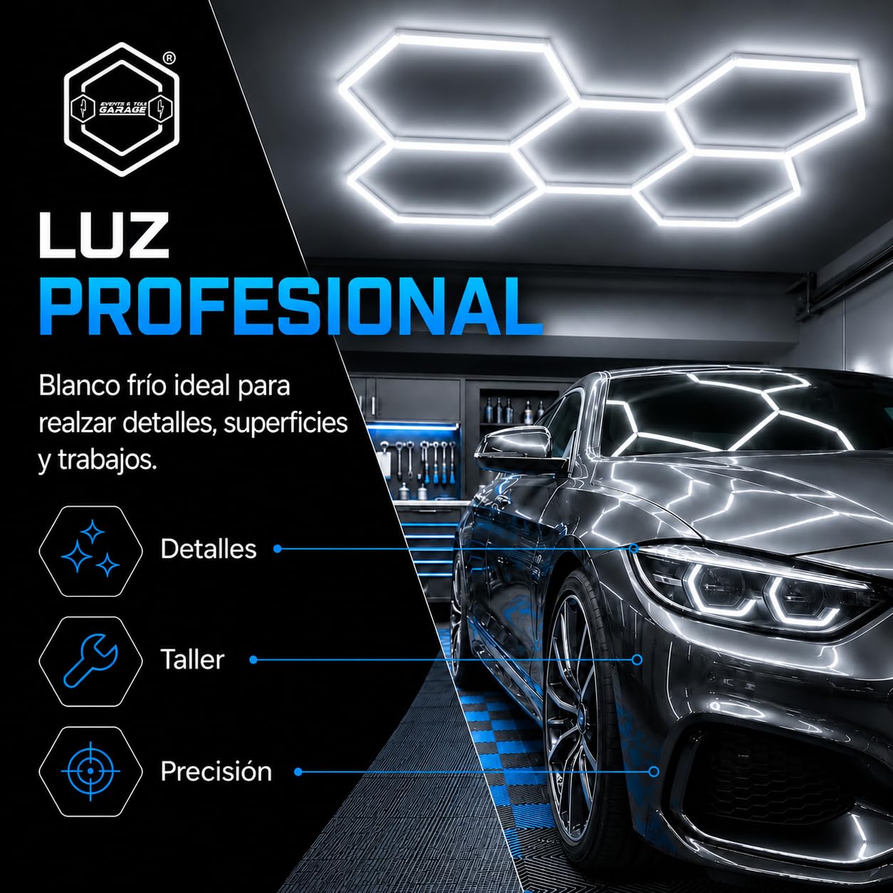 LED de nido de abeja techo-pared led diseño Garaje Detallado carrocería tienda de llantas taller de lavado de autos