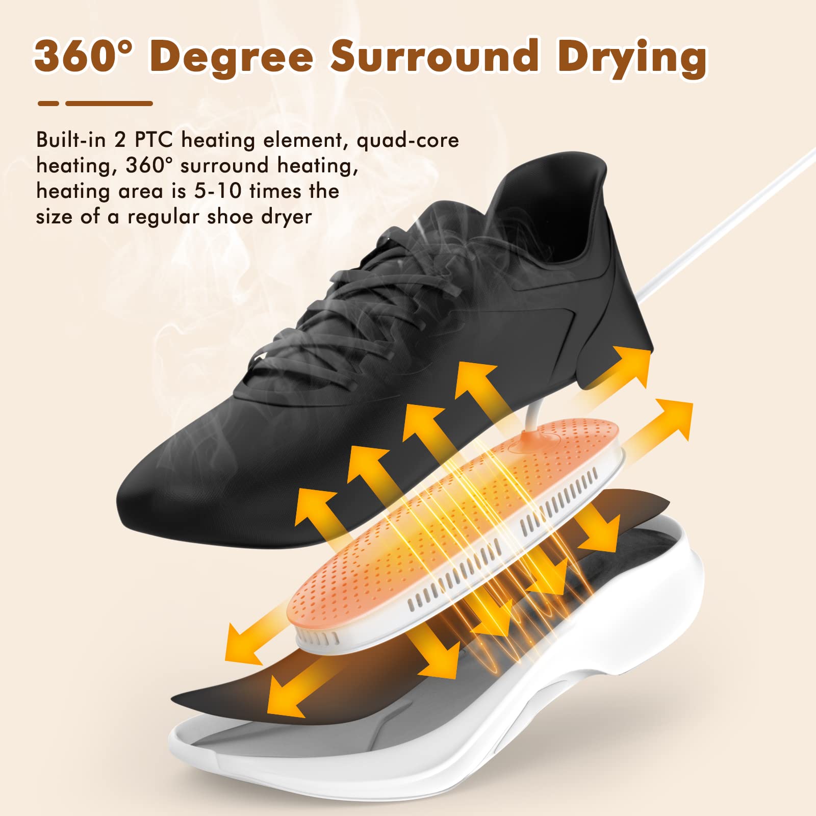 Sèche-chaussures électrique Portable - Minuterie 4/8/12h, Chauffage 360°, Antibactérien - Pour Chaussures Et Bottes - Prise UE, 12W