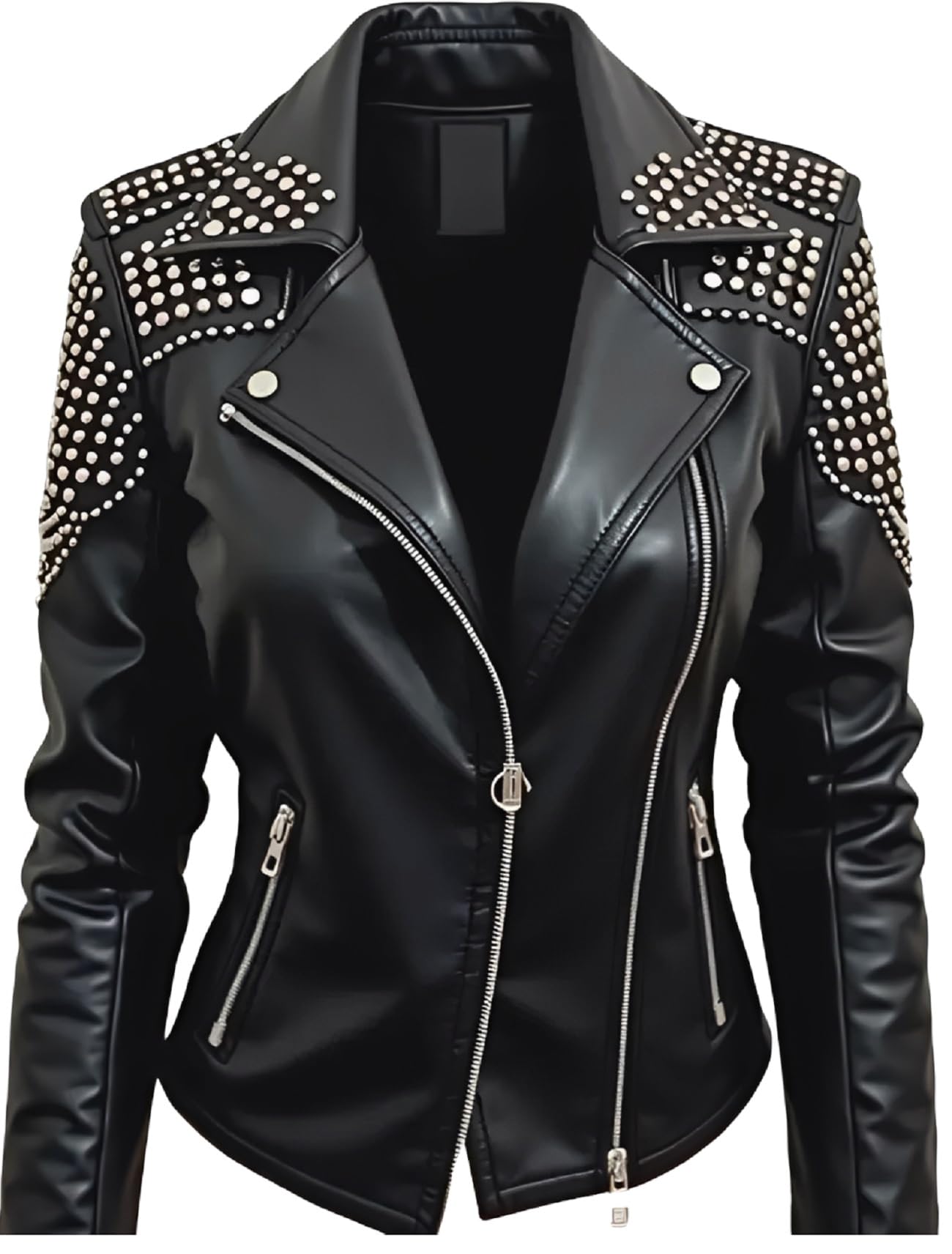 Giacca da donna in pelle nera con borchie - Capispalla classico stile moto punk rock